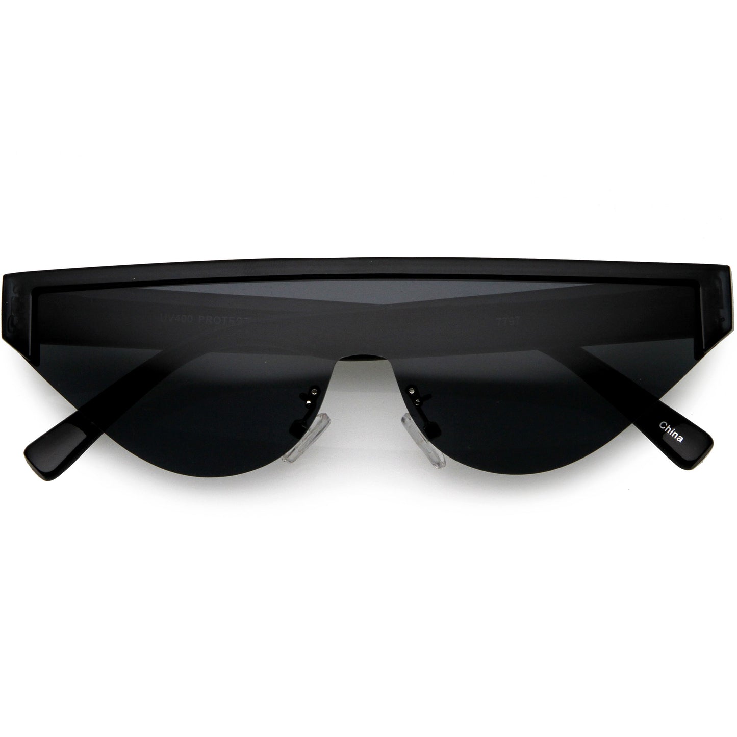 Bold Color Trim Flat Top Futuristic Semi Rimless Cat Eye Shield Sunglasses C999