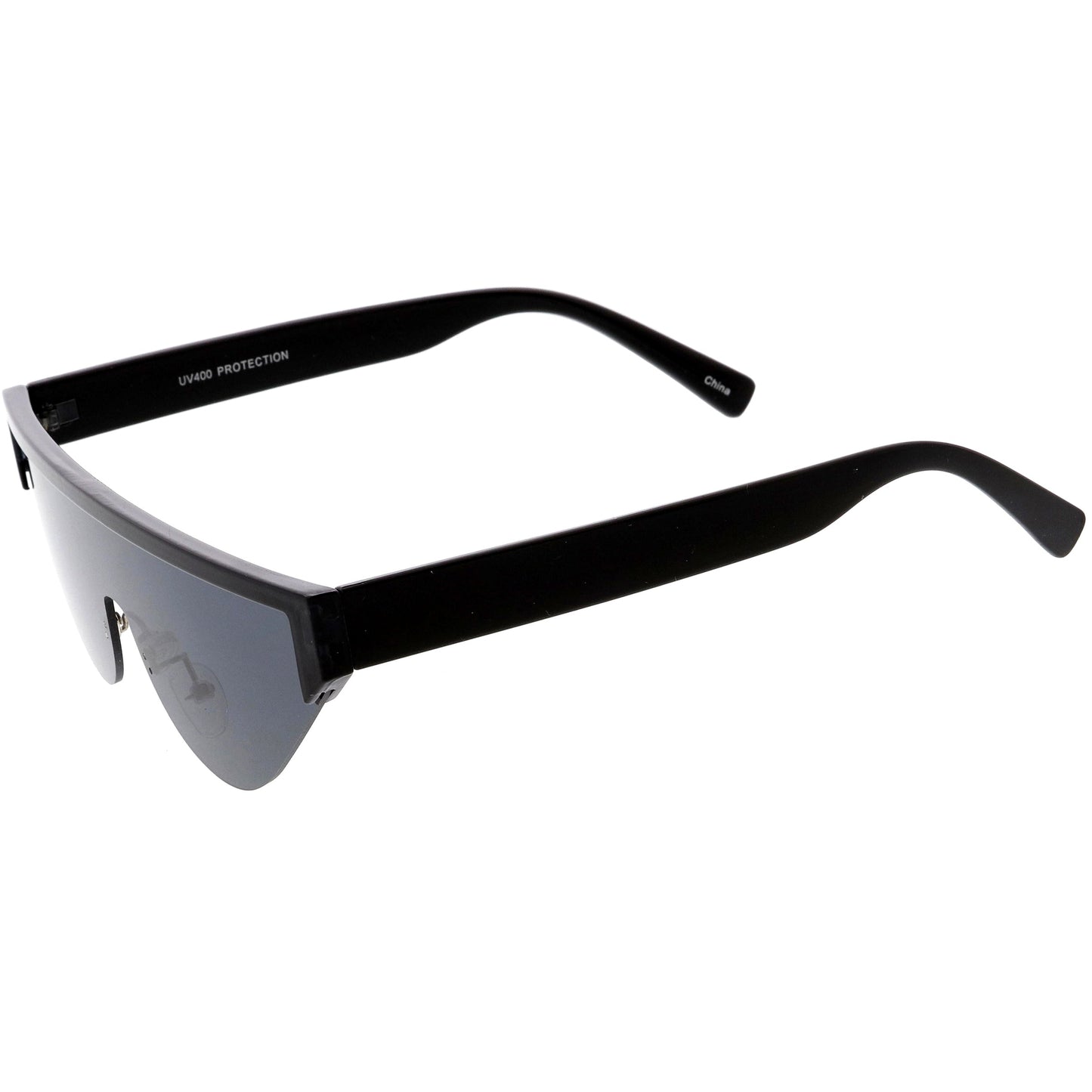 Bold Color Trim Flat Top Futuristic Semi Rimless Cat Eye Shield Sunglasses C999