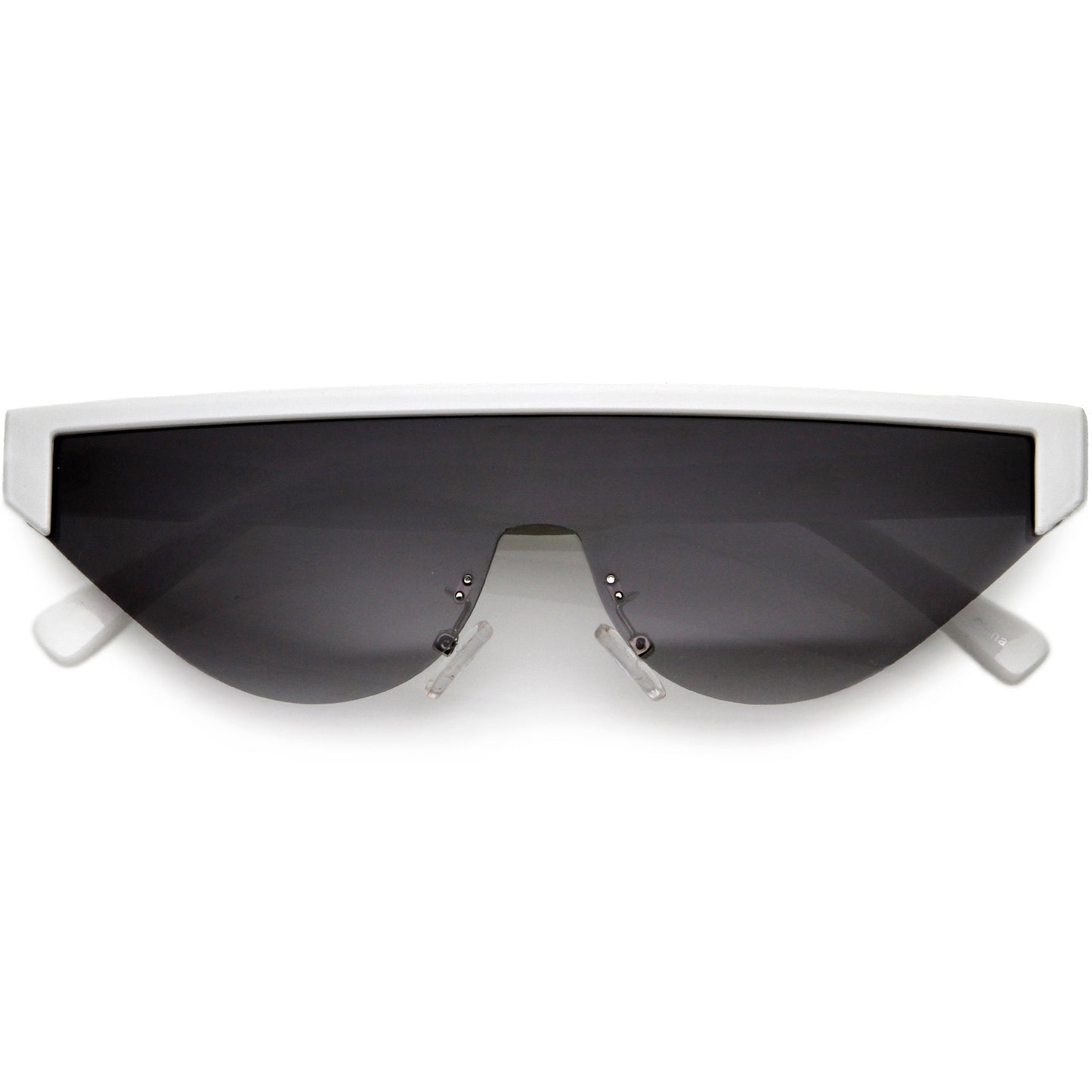 Bold Color Trim Flat Top Futuristic Semi Rimless Cat Eye Shield Sunglasses C999