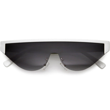 Bold Color Trim Flat Top Futuristic Semi Rimless Cat Eye Shield Sunglasses C999