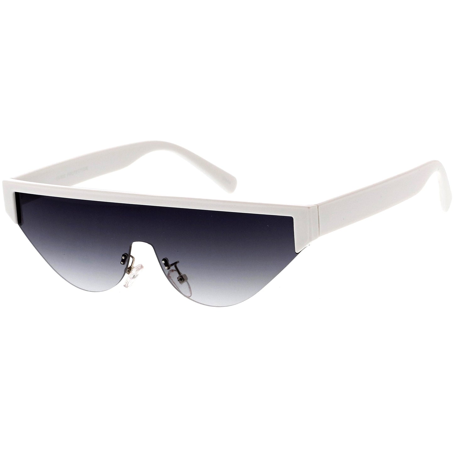Bold Color Trim Flat Top Futuristic Semi Rimless Cat Eye Shield Sunglasses C999