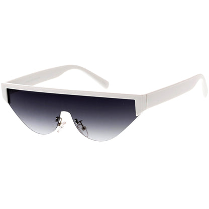 Bold Color Trim Flat Top Futuristic Semi Rimless Cat Eye Shield Sunglasses C999