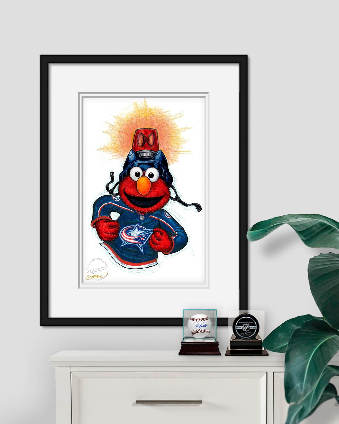 Elmo Loves Goals! x NHL Blue Jackets Limited Edition Art Print