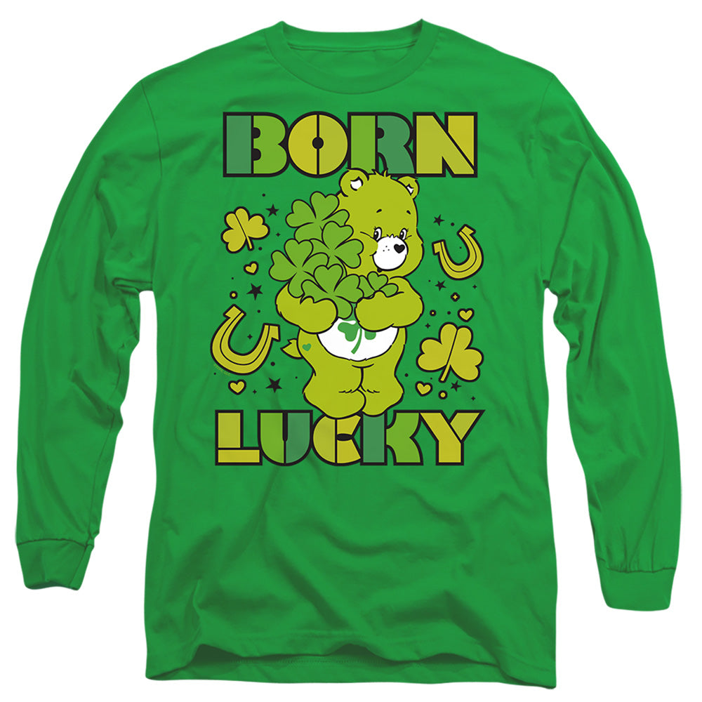 Care Bears Born Lucky Good Luck Bear St. Patrick'S Day Mens Long Sleeve Shirt Kelly Green Officially Licensed