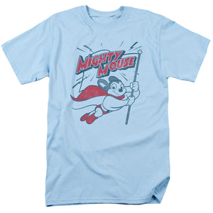 Mighty Mouse Mighty Flag Mens T Shirt Light Blue