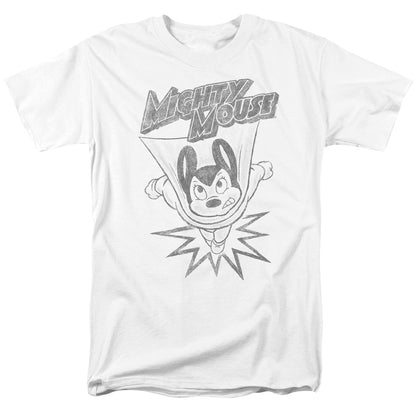 Mighty Mouse Bursting Out Mens T Shirt White