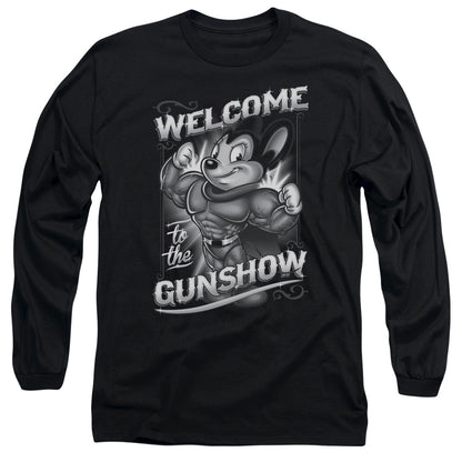 Mighty Mouse Mighty Gunshow Mens Long Sleeve Shirt Black Officially Licensed