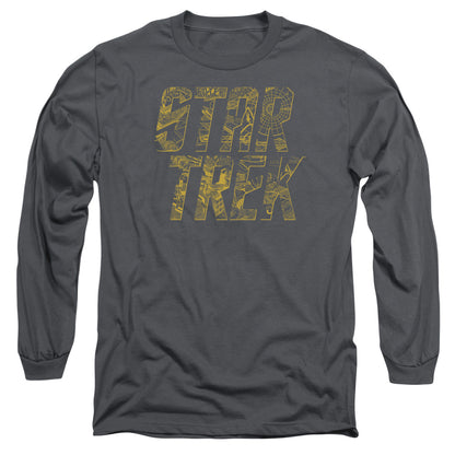 Star Trek Schematic Logo Mens Long Sleeve Shirt Charcoal Officially Licensed Officially Licensed