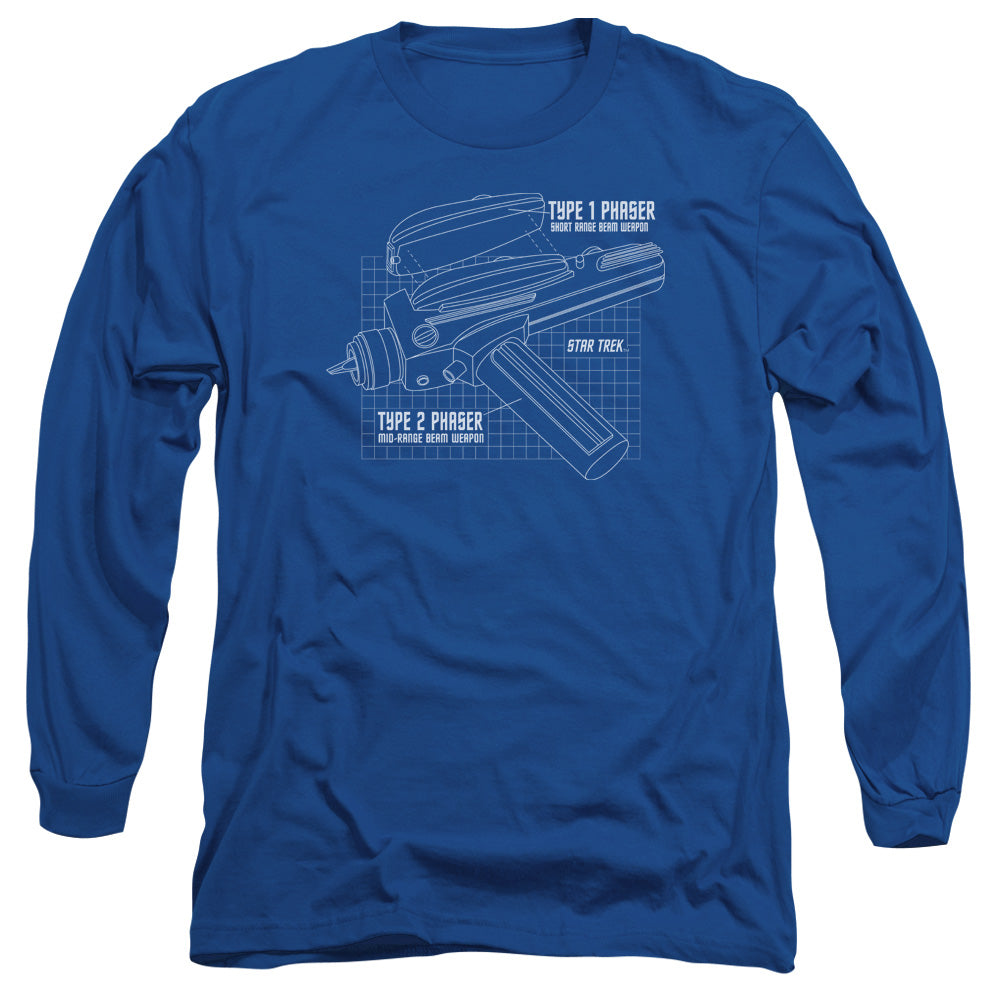 Star Trek Phaser Plans Mens Long Sleeve Shirt Royal Officially Licensed