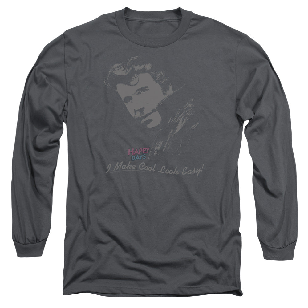 Happy Days Cool Fonz Mens Long Sleeve Shirt Charcoal Officially Licensed Officially Licensed