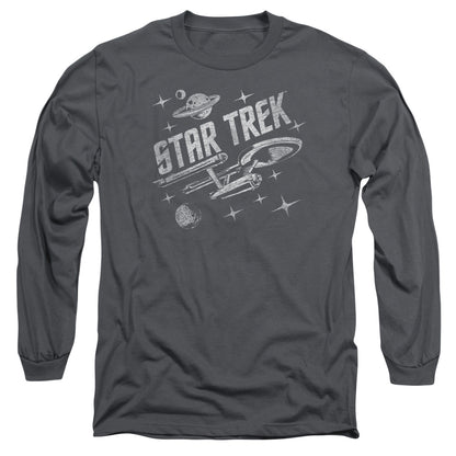 Star Trek Through Space Mens Long Sleeve Shirt Charcoal Officially Licensed Officially Licensed