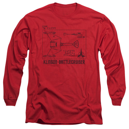 Star Trek D7 Diagram Mens Long Sleeve Shirt Red Officially Licensed Officially Licensed