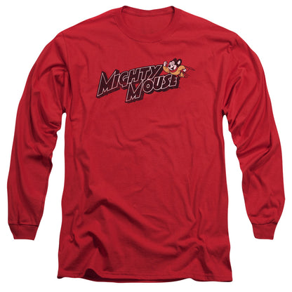 Mighty Mouse Might Logo Mens Long Sleeve Shirt Red Officially Licensed