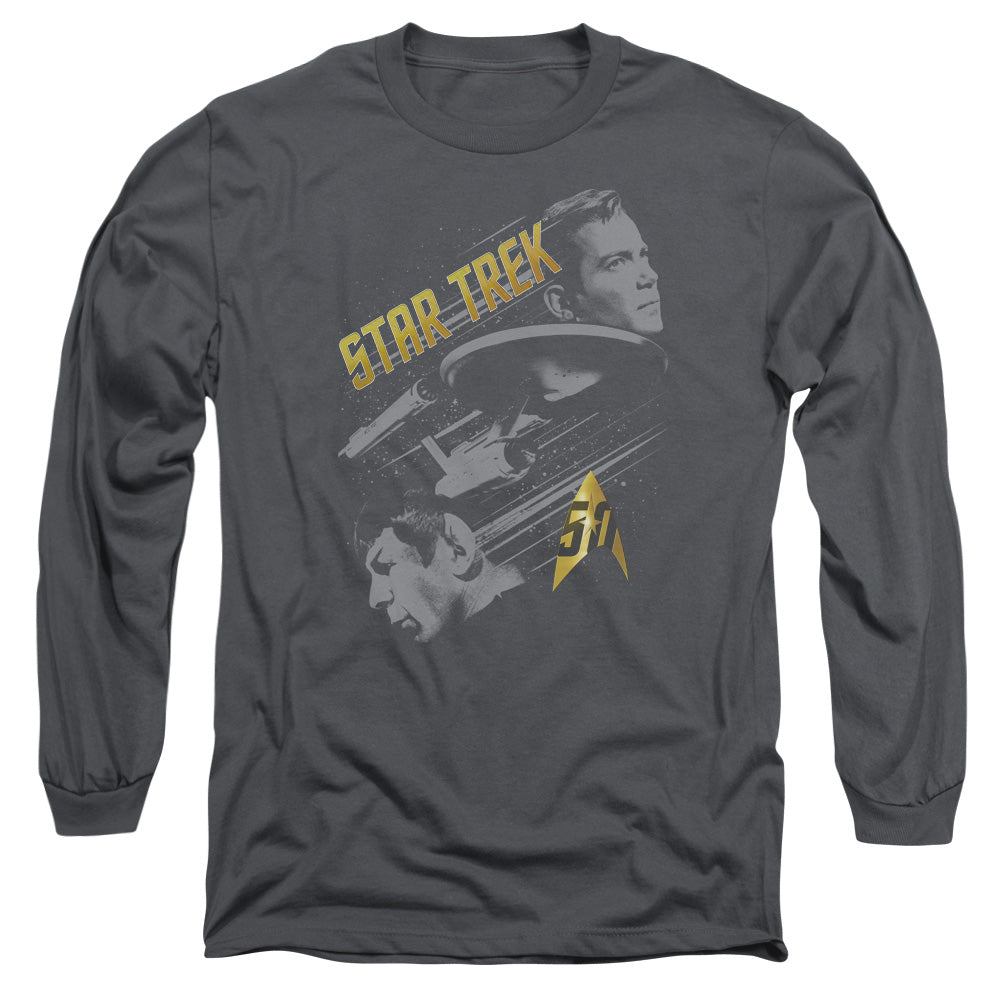 Star Trek 50 Year Frontier Mens Long Sleeve Shirt Charcoal Officially Licensed Officially Licensed