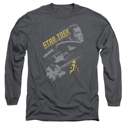 Star Trek 50 Year Frontier Mens Long Sleeve Shirt Charcoal Officially Licensed Officially Licensed