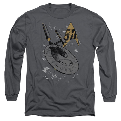 Star Trek Enterprise Dash Mens Long Sleeve Shirt Charcoal Officially Licensed Officially Licensed