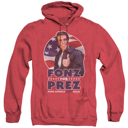 Happy Days Fonz For Prez Heather Mens Hoodie Red Officially Licensed