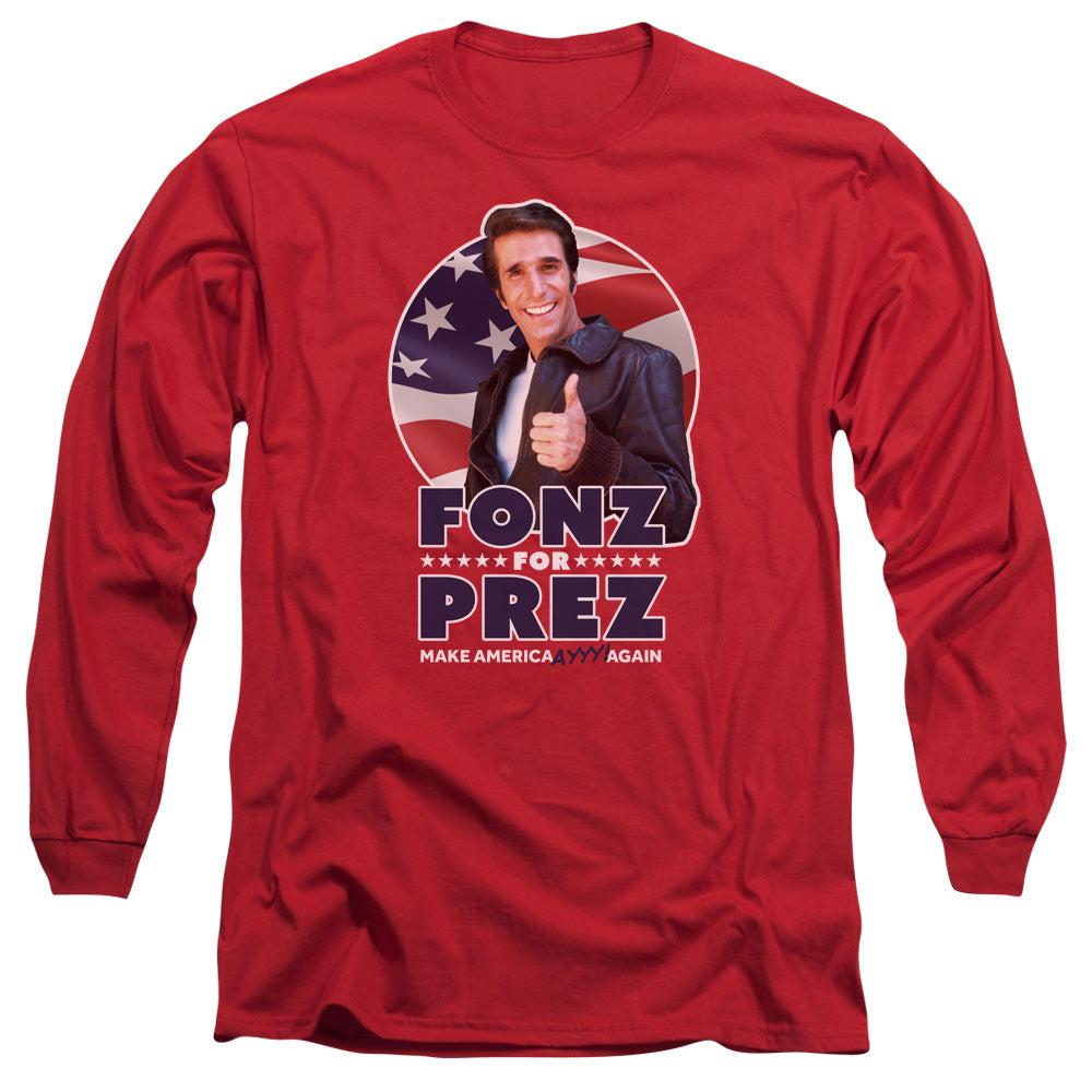 Happy Days Fonz For Prez Mens Long Sleeve Shirt Red Officially Licensed Officially Licensed