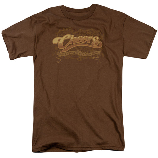 Cheers Scrolled Logo Mens T Shirt Coffee
