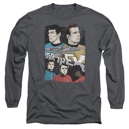 Star Trek Illustrated Crew Mens Long Sleeve Shirt Charcoal Officially Licensed Officially Licensed