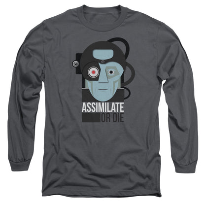 Star Trek Assismilate Or Die Mens Long Sleeve Shirt Charcoal Officially Licensed