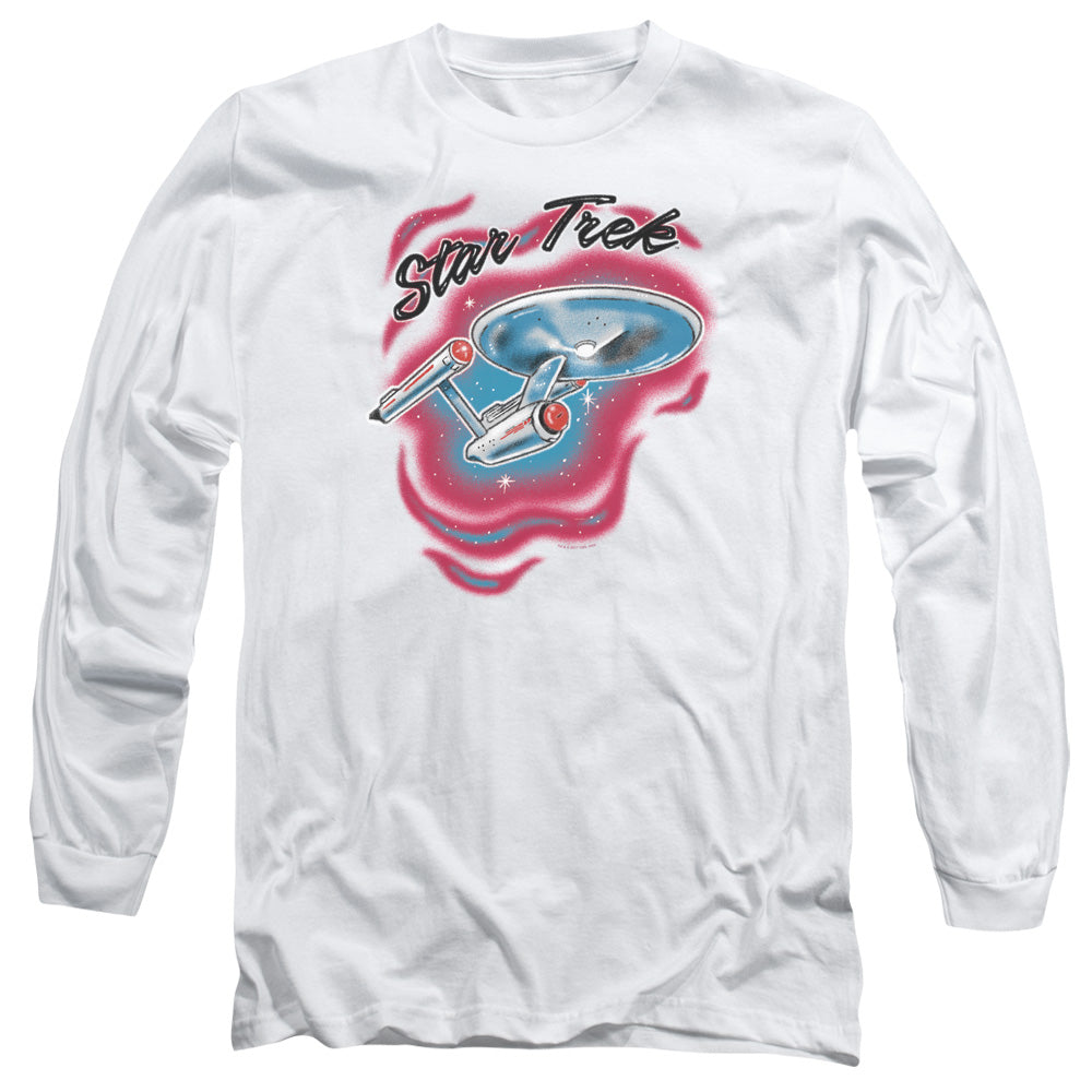 Star Trek Trek Airbrush Mens Long Sleeve Shirt White Officially Licensed