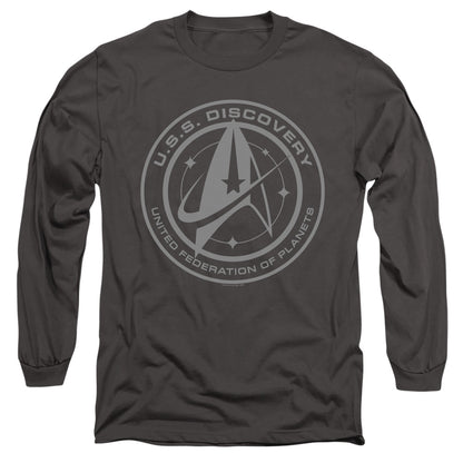 Star Trek Discovery Discovery Crest Mens Long Sleeve Shirt Charcoal Officially Licensed Officially Licensed