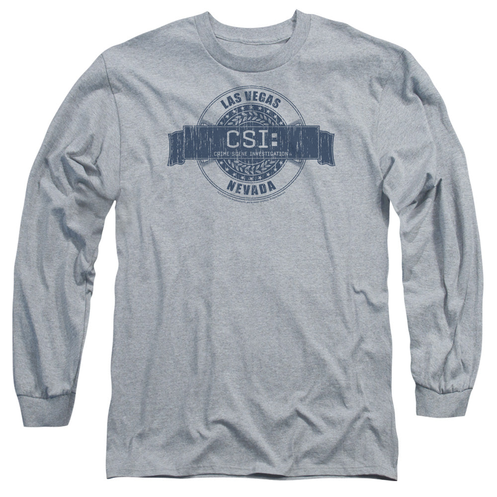 Csi Vegas Badge Mens Long Sleeve Shirt Athletic Heather Officially Licensed Officially Licensed
