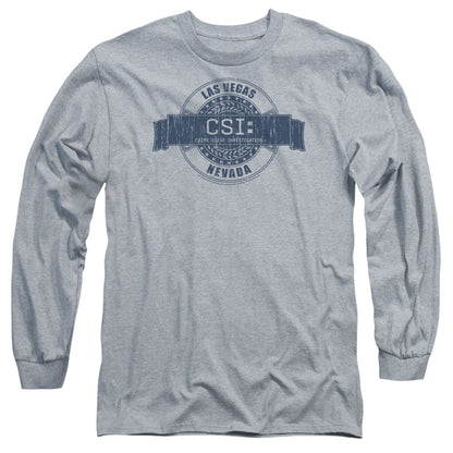 Csi Vegas Badge Mens Long Sleeve Shirt Athletic Heather Officially Licensed Officially Licensed