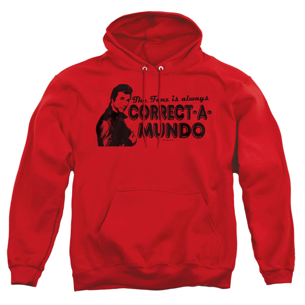 Happy Days Correct A Mundo Mens Hoodie Red Officially Licensed