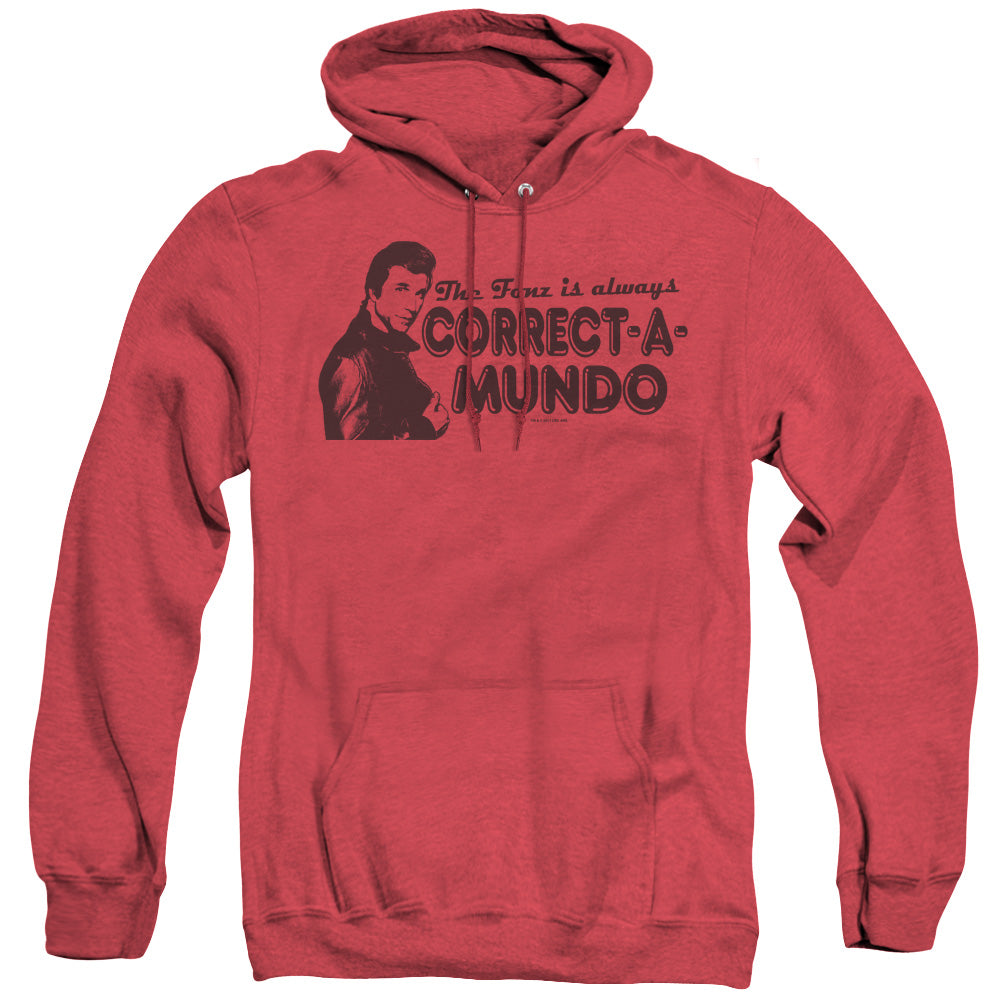 Happy Days Correct A Mundo Heather Mens Hoodie Red Officially Licensed
