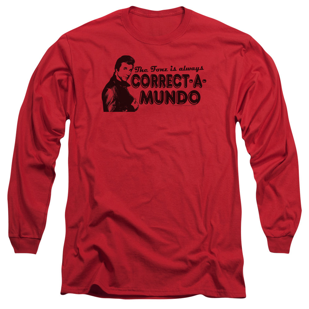 Happy Days Correct A Mundo Mens Long Sleeve Shirt Red Officially Licensed Officially Licensed