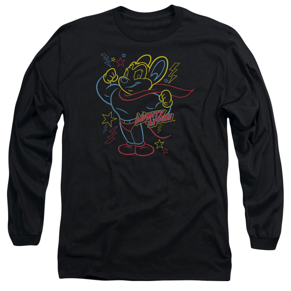Mighty Mouse Neon Hero Mens Long Sleeve Shirt Black Officially Licensed