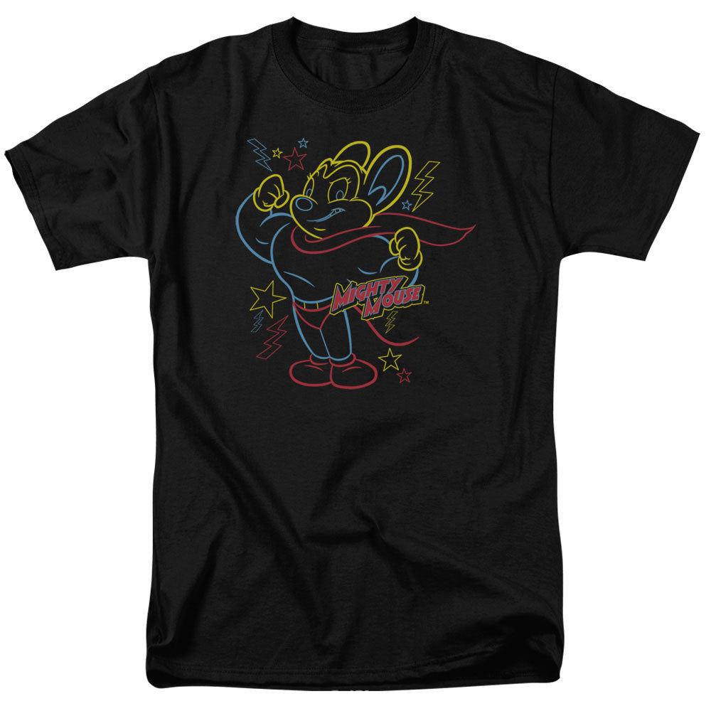 Mighty Mouse Neon Hero Mens T Shirt Black