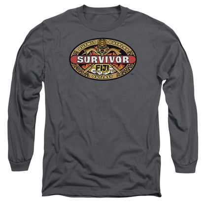 Survivor Fiji Mens Long Sleeve Shirt Charcoal Officially Licensed