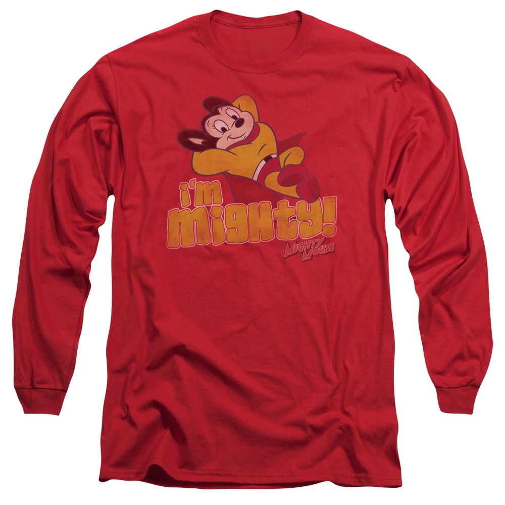 Mighty Mouse Im Mighty Mens Long Sleeve Shirt Red Officially Licensed