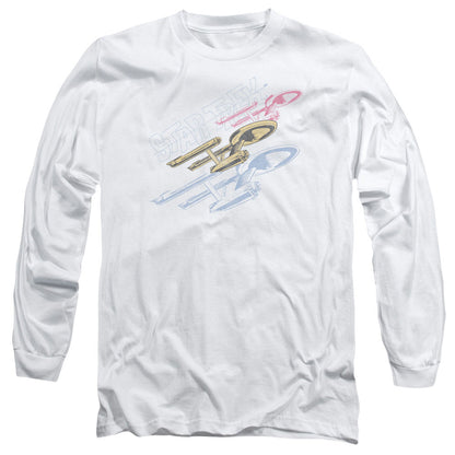 Star Trek Retro Tri Enterprise Mens Long Sleeve Shirt White Officially Licensed Officially Licensed