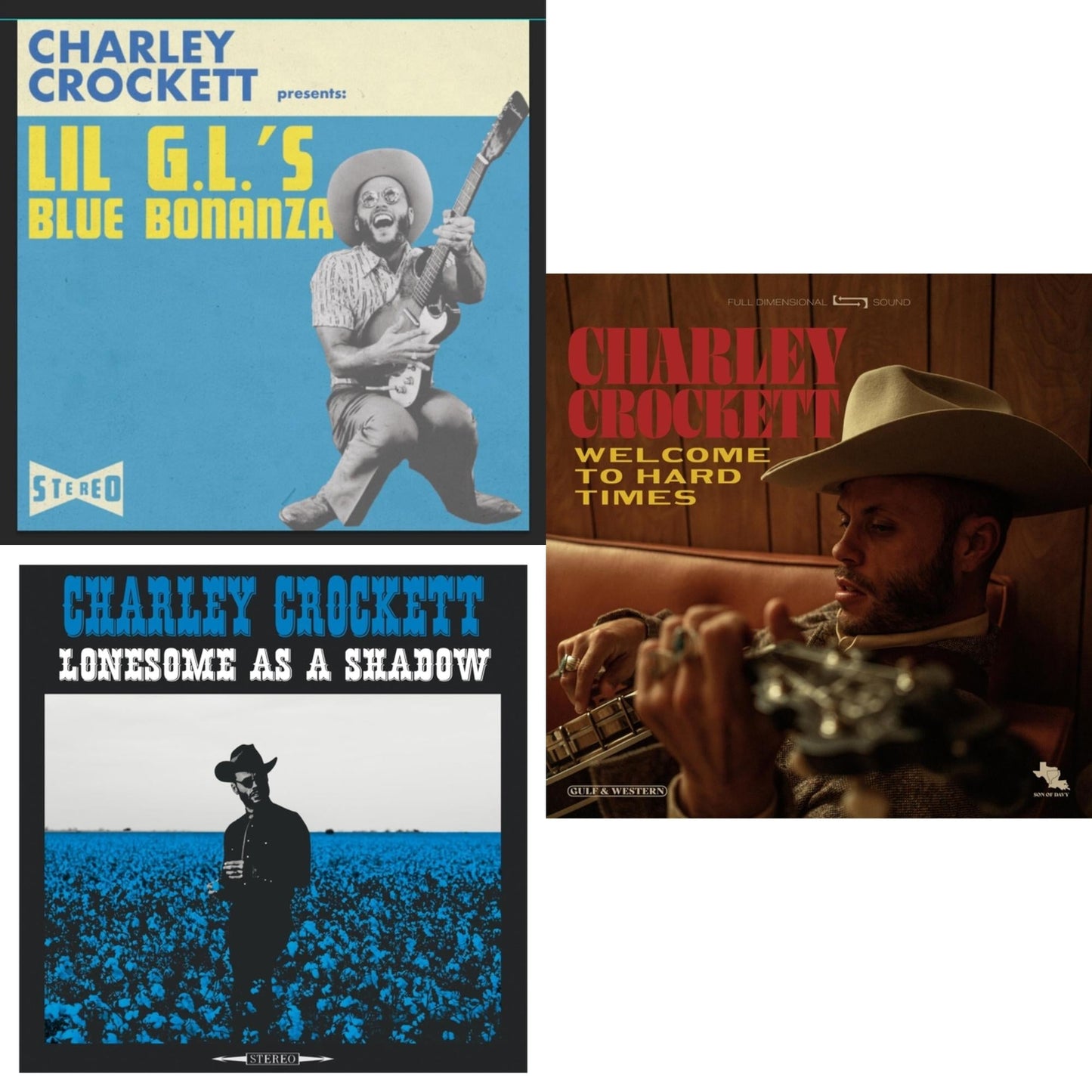 Charley Crockett - Lil G.L.'S Blue Bonanza & Lonesome As A Shadow & Welcome To Hard Times - LP Vinyl Bundle