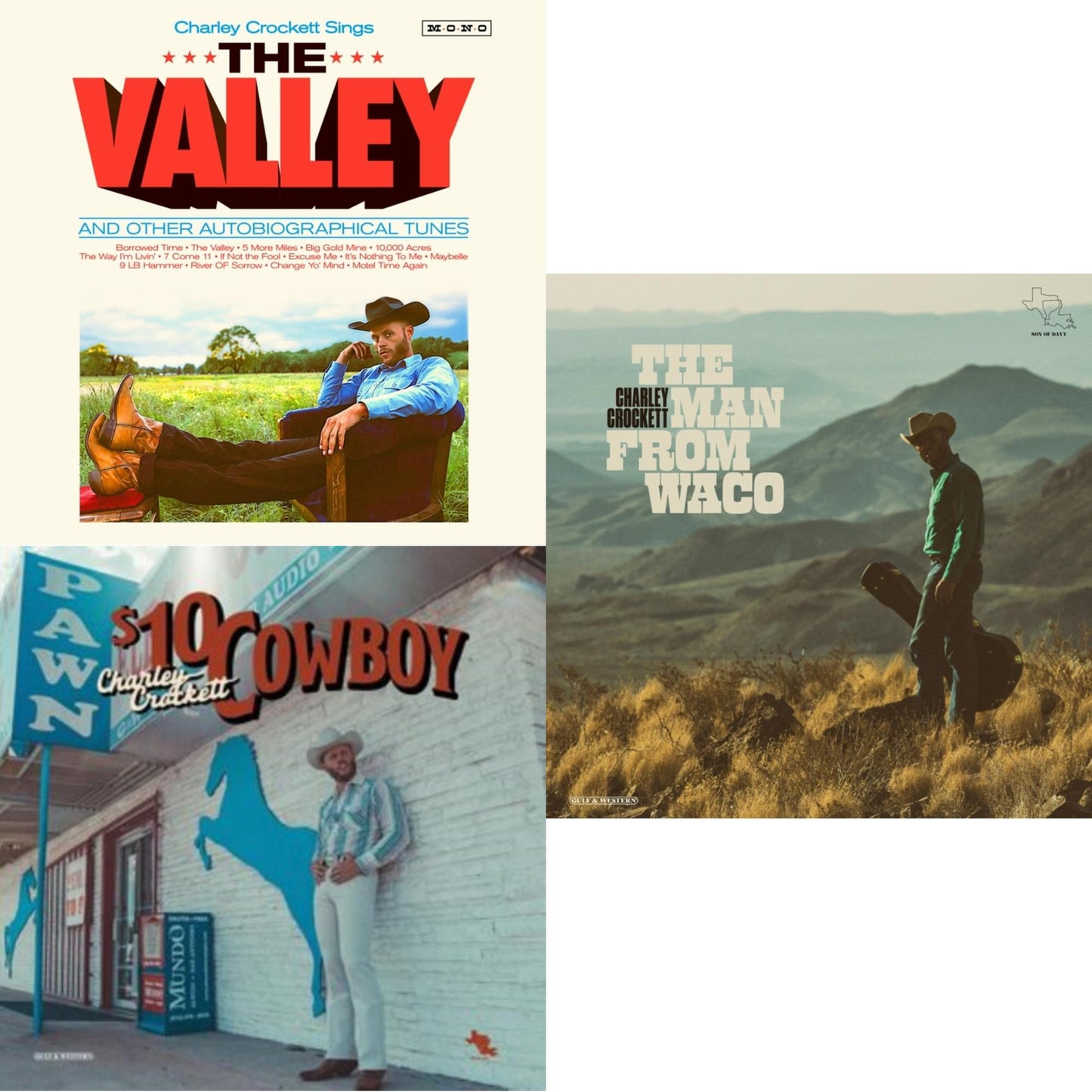 Charley Crockett - Valley & $10 Cowboy & Man From Waco - LP Vinyl Bundle