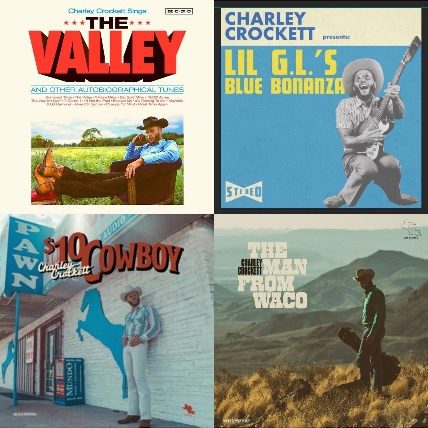 Charley Crockett - Valley & Lil G.L.'S Blue Bonanza & $10 Cowboy & Man From Waco - LP Vinyl Bundle