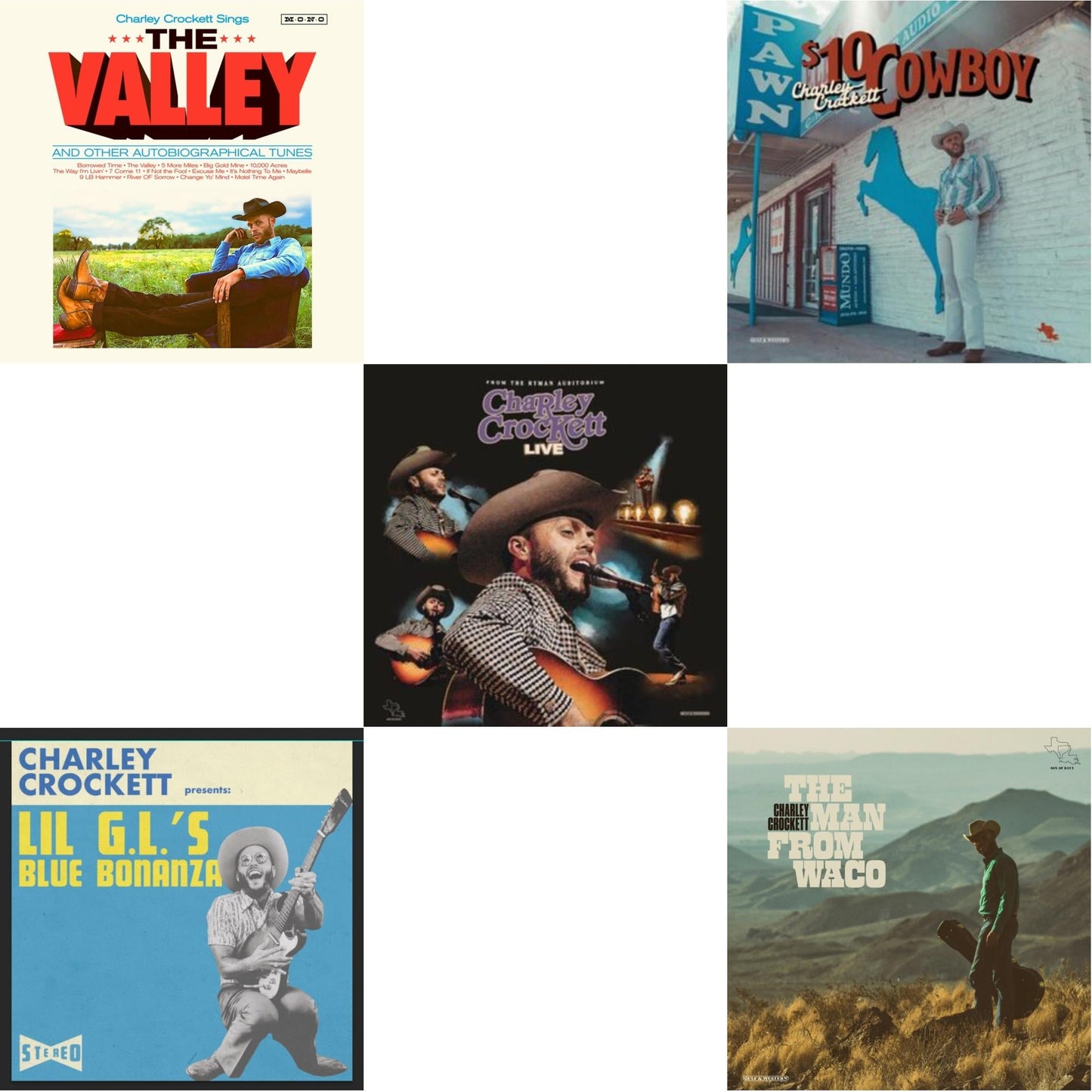 Charley Crockett - Valley & Lil G.L.'S Blue Bonanza & Live From The Ryman (2LP) & $10 Cowboy & Man From Waco