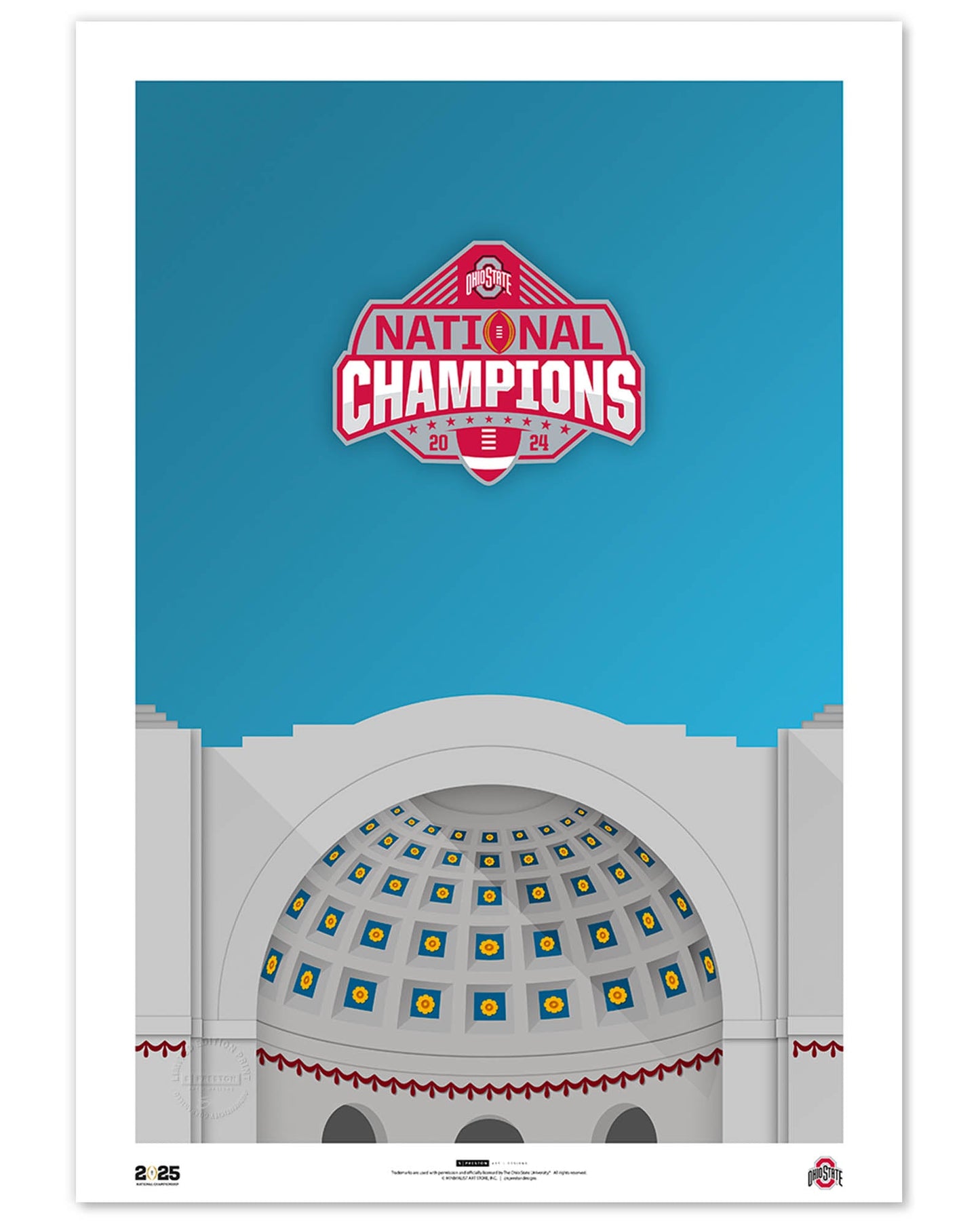 Minimalist Ohio Stadium College Football Champions 2024 Limited Edition Art Print