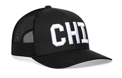 Chicago White Block Trucker Hat  |  Black Illinois Snapback