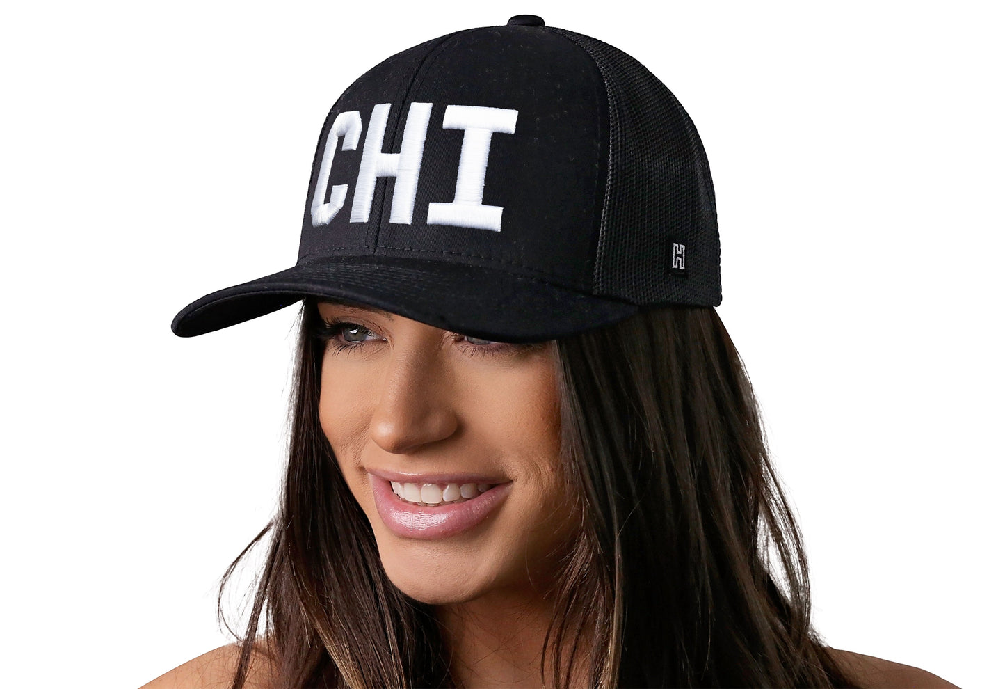 Chicago White Block Trucker Hat  |  Black Illinois Snapback