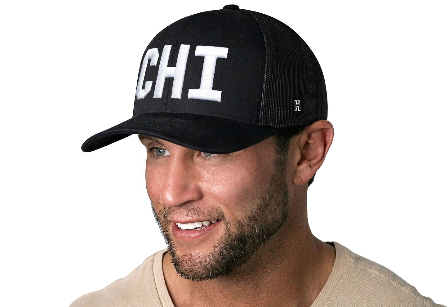 Chicago White Block Trucker Hat  |  Black Illinois Snapback