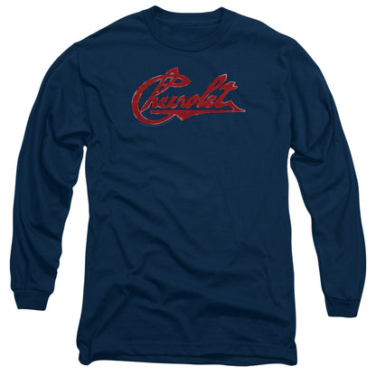 Chevrolet Chevrolet Script Distressed Mens Long Sleeve Shirt Navy