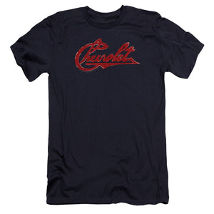 Chevrolet Chevrolet Script Distressed Premium Bella Canvas Slim Fit Mens T Shirt Navy