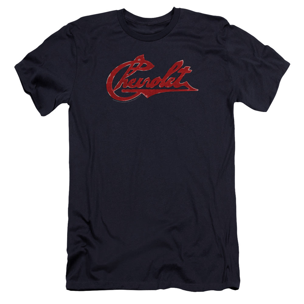 Chevrolet Chevrolet Script Distressed Premium Bella Canvas Slim Fit Mens T Shirt Navy