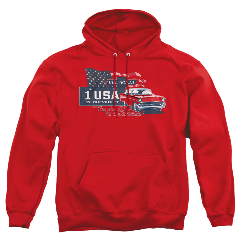 Chevrolet See The Usa Mens Hoodie Red Officially Licensed