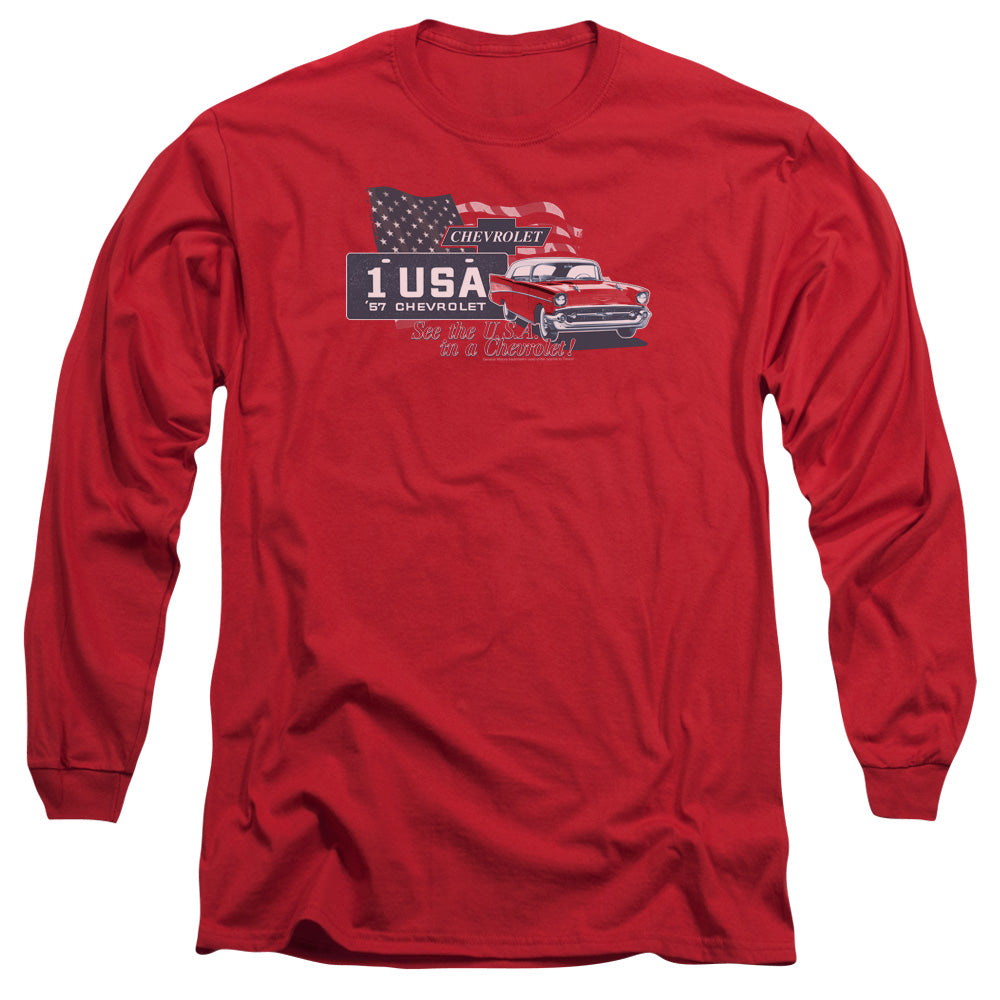 Chevrolet See The Usa Mens Long Sleeve Shirt Red